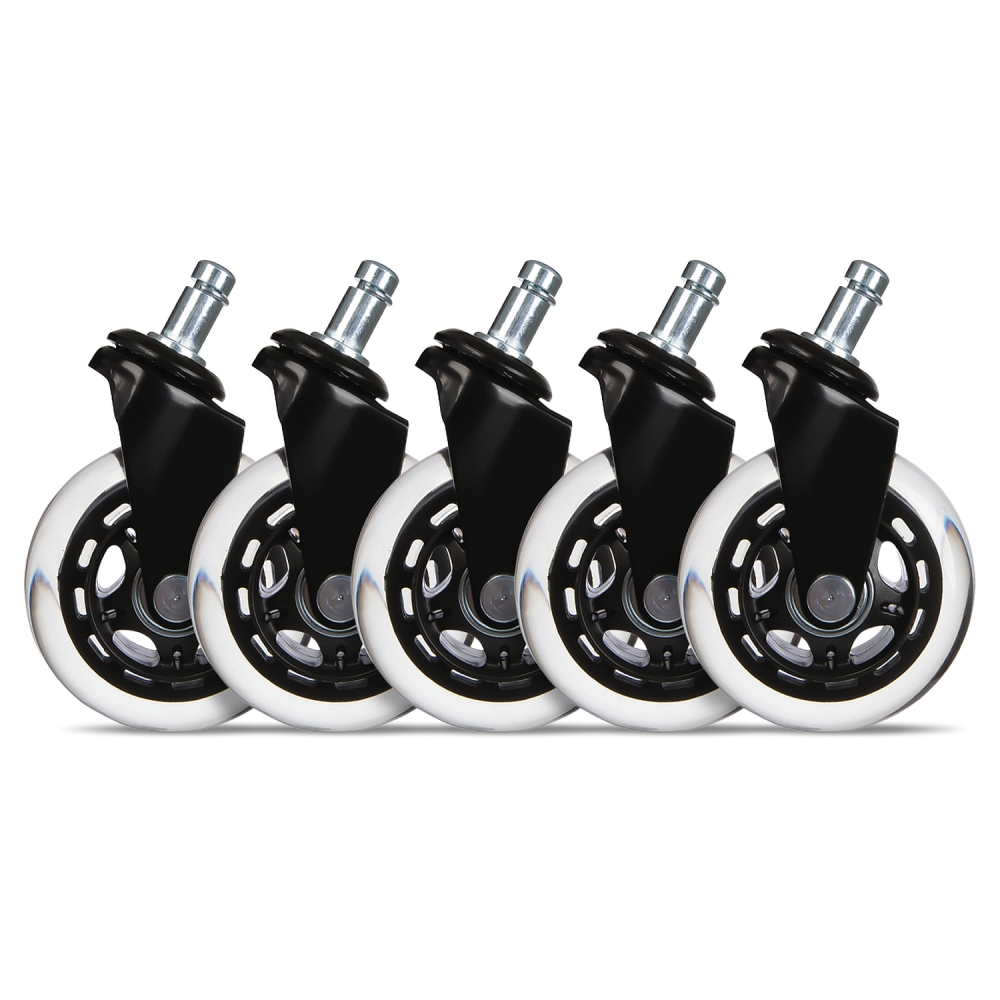 L33T Universal Gummi-Räder schwarz für Gaming-Stuhl, 3 Zoll, 5 Stück